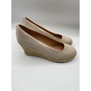 J. Crew Wedge Shoes Women Seville Espadrille Tan Canvas Vacay Boho Size 10.5 New